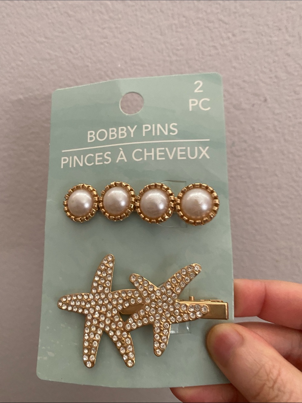Gold Pearl & Rhinestone Starfish Bobby Pins - Women Hair Accessories